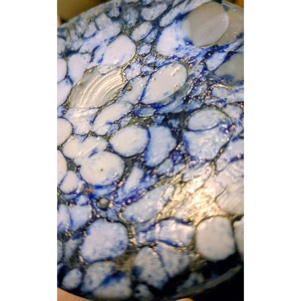 Franz Tomschick Czech Bohemian Art Deco Spatter Glass Vase Blue White 8.25